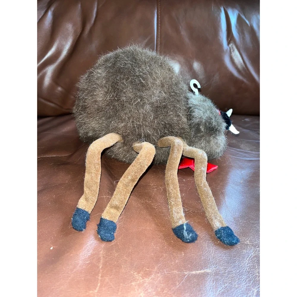 Creepy Cute Plush Spider Toy Red Bow Eyes Tongue Halloween Decor‎